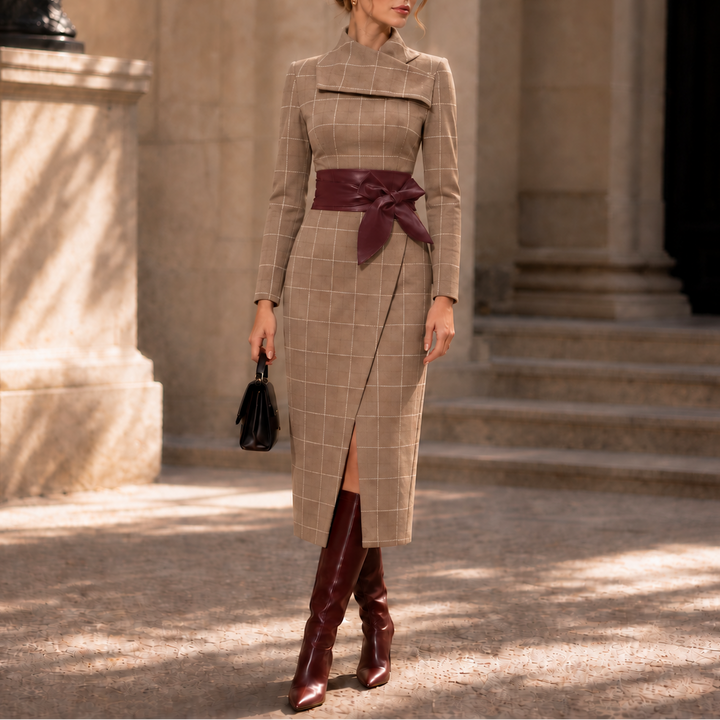 Vellora – Textured Knit Wrap Midi Dress