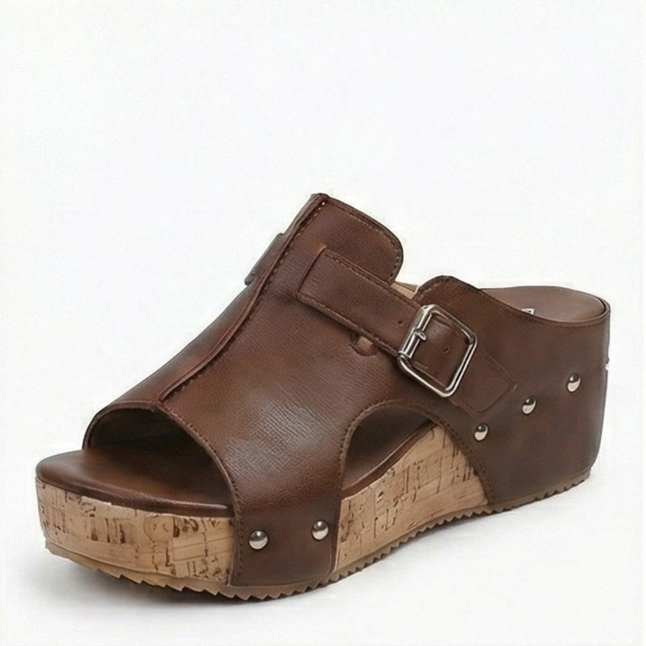Solana™ – Retro Cork Wedge Sandals with Rivet Detail