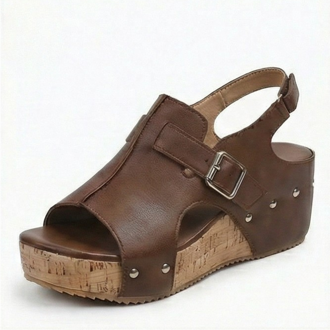 Solana™ – Retro Cork Wedge Sandals with Rivet Detail