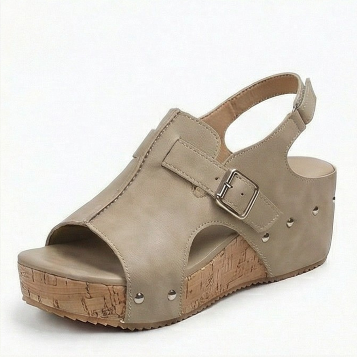 Solana™ – Retro Cork Wedge Sandals with Rivet Detail