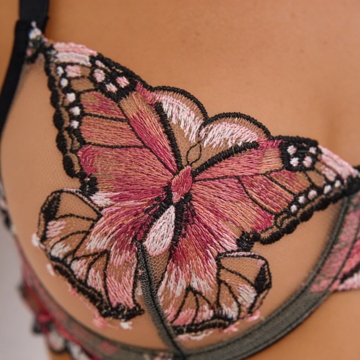 Fiorelle™ Butterfly Embroidered Mesh Lingerie Set