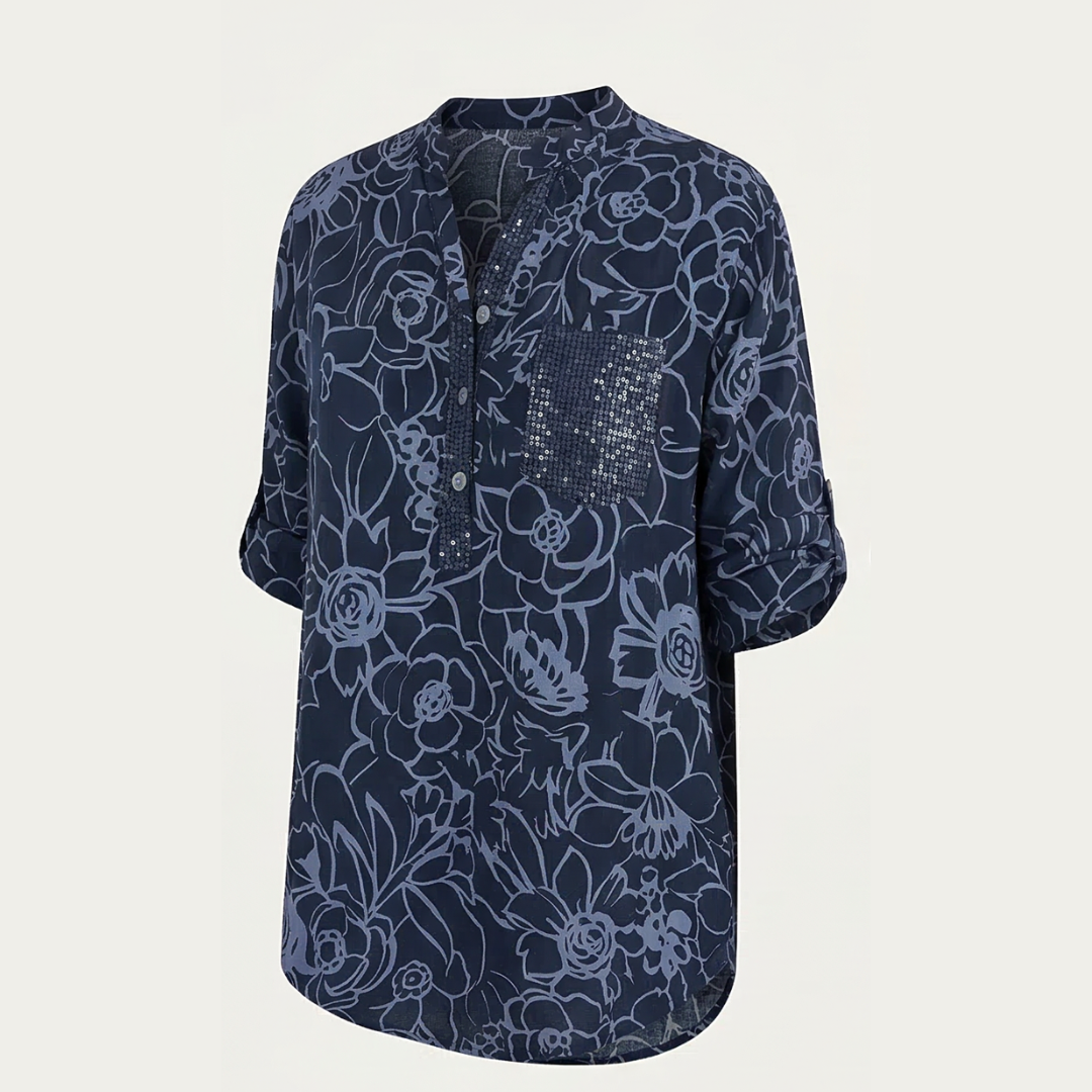 Florenne™ – Sequin Pocket Floral Blouse