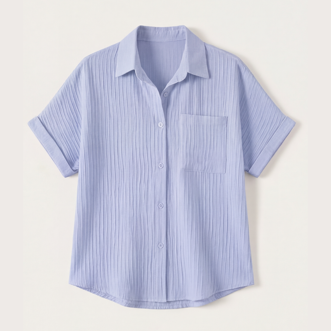 Vivara™ – Textured Crinkle Button Down Blouse