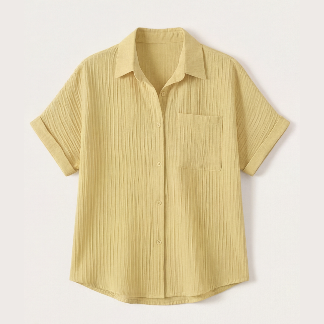 Vivara™ – Textured Crinkle Button Down Blouse