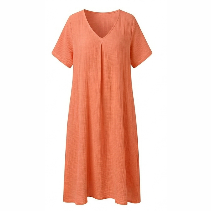 Linara™ – Breezy Cotton Linen V Neck Dress