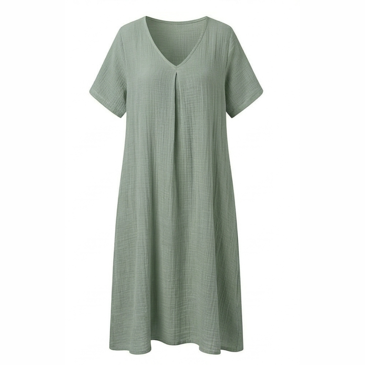 Linara™ – Breezy Cotton Linen V Neck Dress