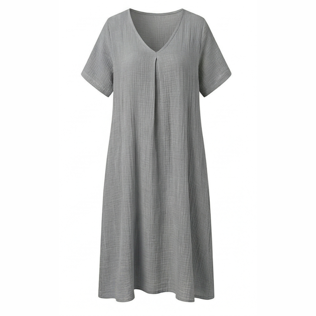 Linara™ – Breezy Cotton Linen V Neck Dress