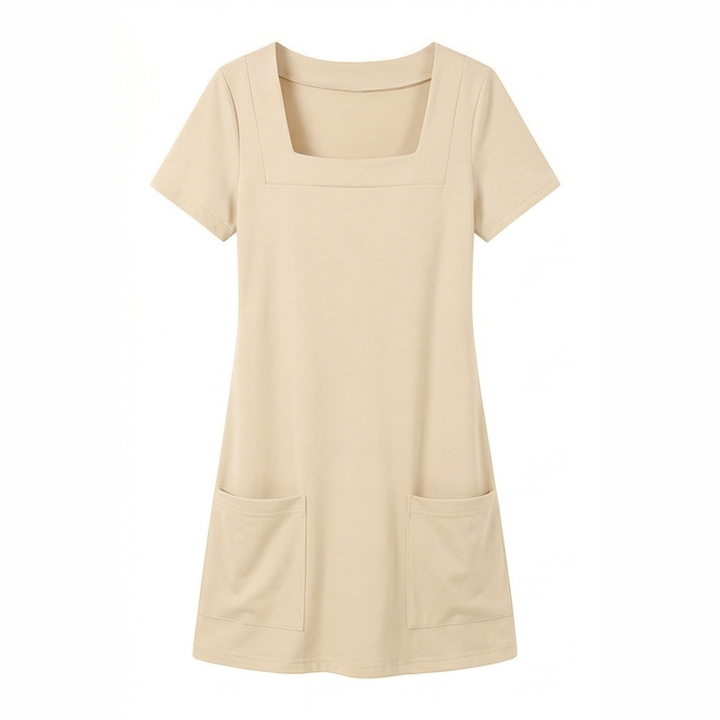 Daylyn™ – Square Neck Jersey Mini Dress with Pockets