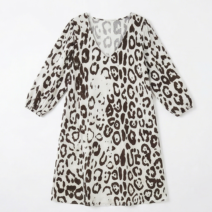 Vivara™ – Leopard Print V Neck Pocket Dress