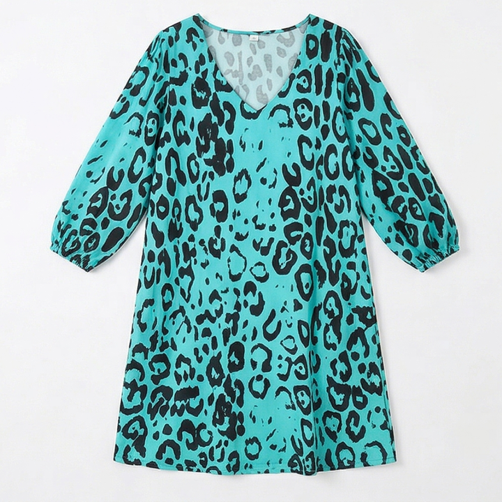 Vivara™ – Leopard Print V Neck Pocket Dress