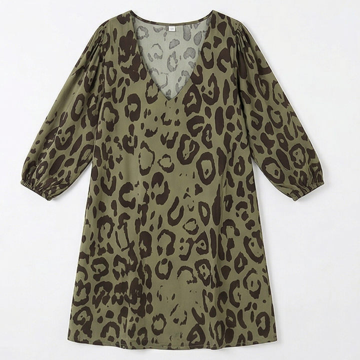 Vivara™ – Leopard Print V Neck Pocket Dress