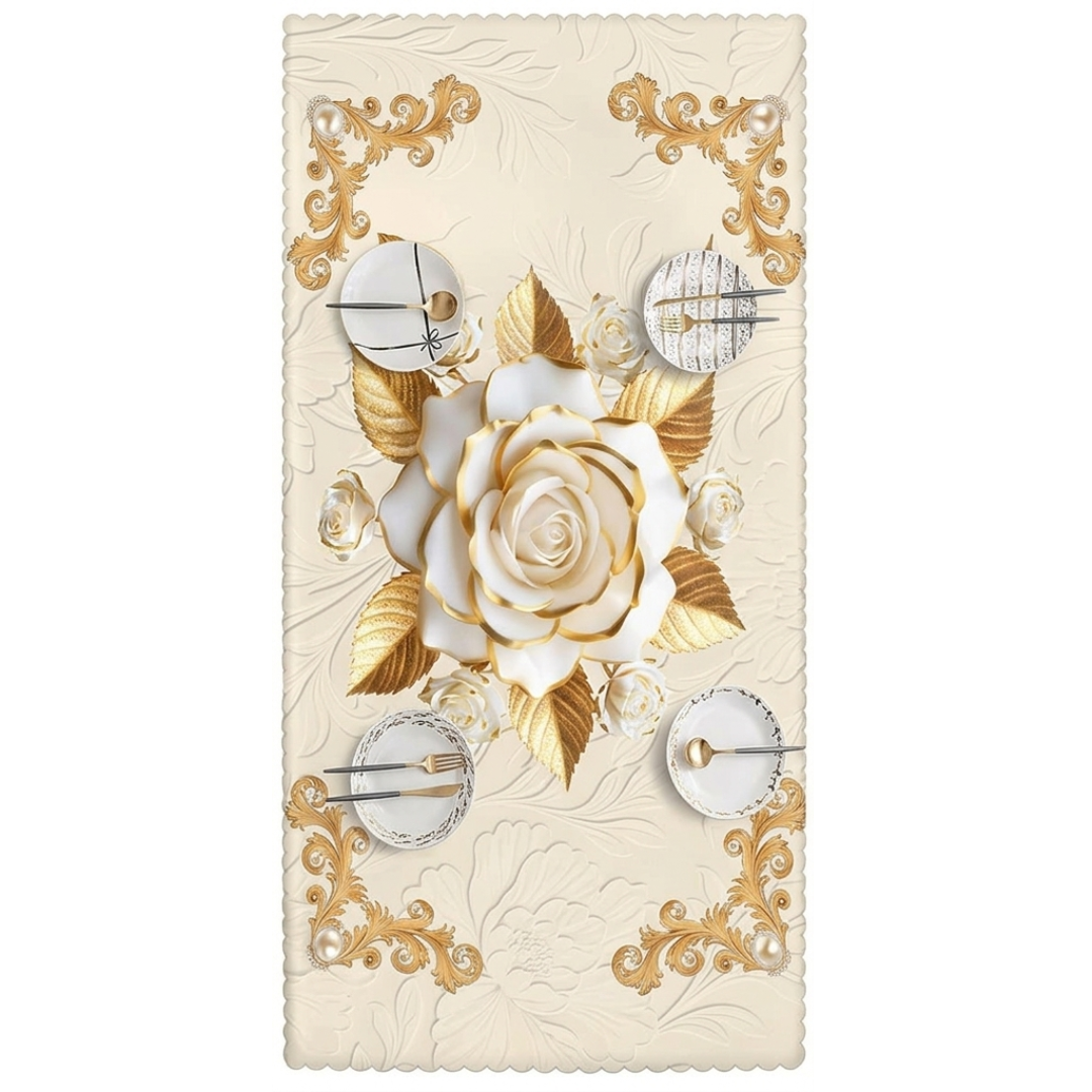 Rosalina™ – Embossed Gold Rose Waterproof Tablecloth