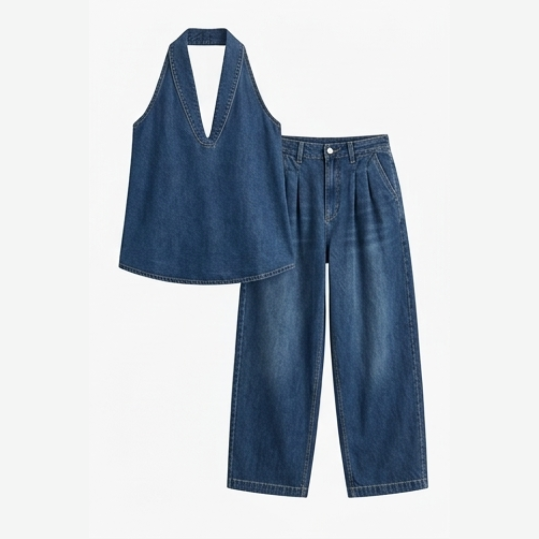Rivella™ – Washed Denim Two Piece Summer Set