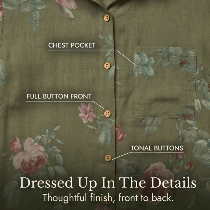 Rosalie™ – Floral Cotton Linen Shirt Dress