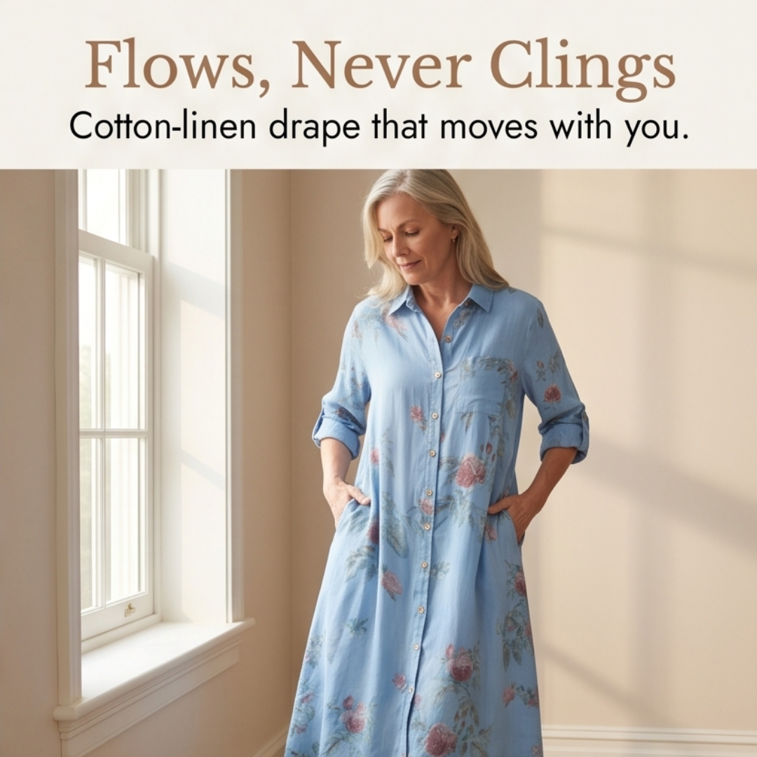 Rosalie™ – Floral Cotton Linen Shirt Dress