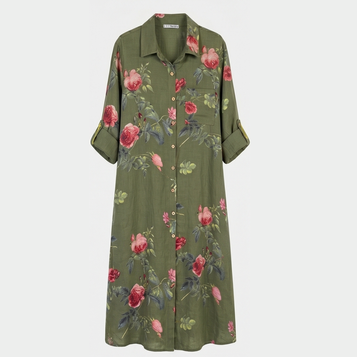 Rosalie™ – Floral Cotton Linen Shirt Dress