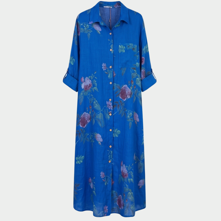 Rosalie™ – Floral Cotton Linen Shirt Dress