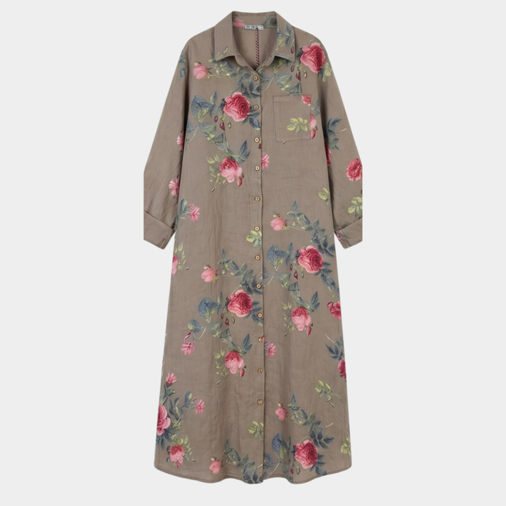 Rosalie™ – Floral Cotton Linen Shirt Dress