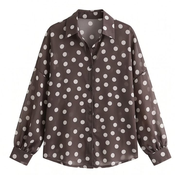 Maisova™ – Satin Polka Dot Button-Down Blouse