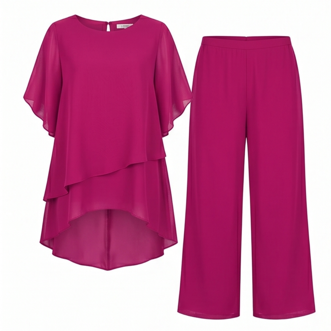 Graziella™ – Chiffon Two-Piece Set with Asymmetric Top