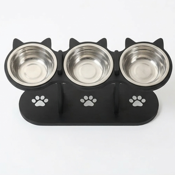 PawNest™ 3-Bowl Wooden Pet Feeding Station