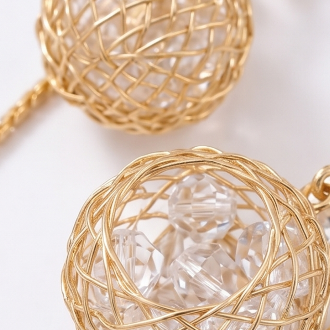 Lunavia™ – Woven Gold Crystal Drop Earrings
