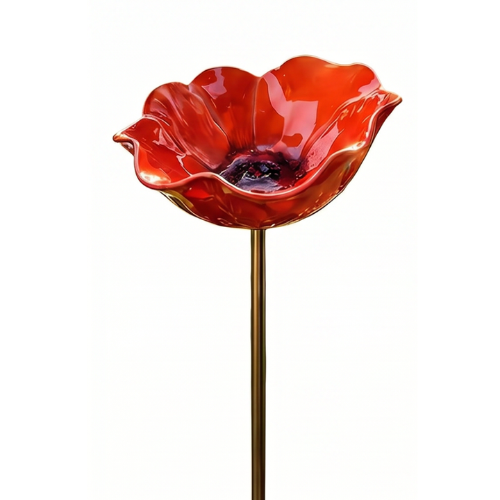 PetalHaven™ Hand-Formed Poppy Bird Bath Garden Stake