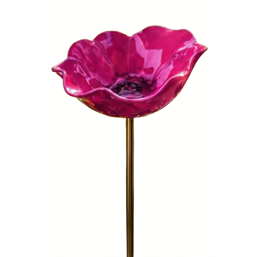 PetalHaven™ Hand-Formed Poppy Bird Bath Garden Stake