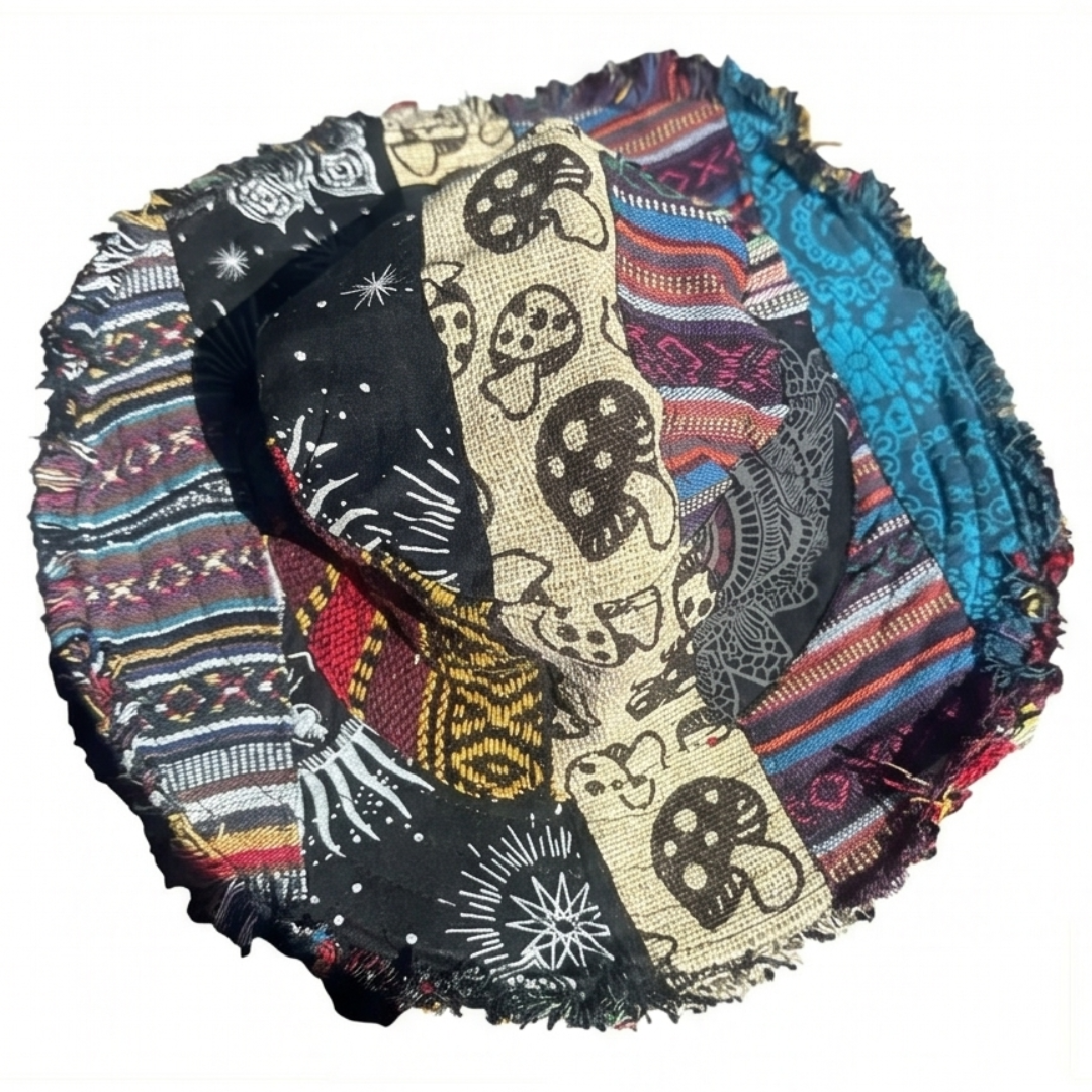 Wandari – Patchwork Mushroom Bucket Hat with Hidden Pocket
