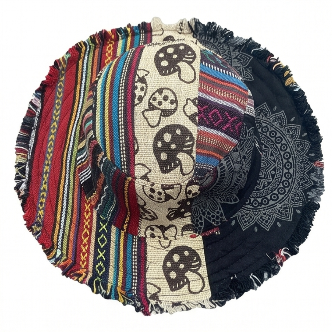 Wandari – Patchwork Mushroom Bucket Hat with Hidden Pocket