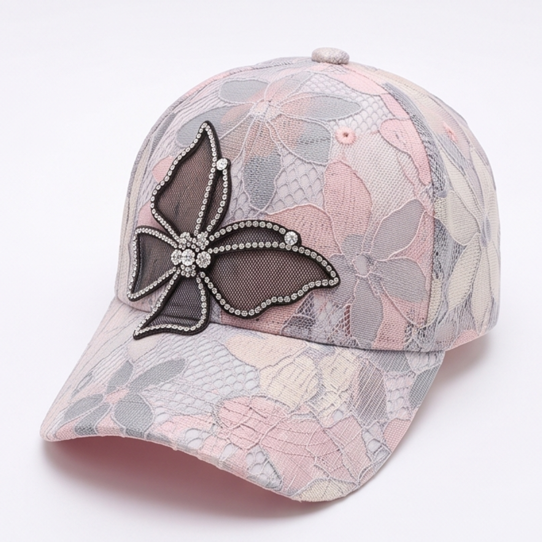 Veluna™ – Rhinestone Butterfly Lace Baseball Cap