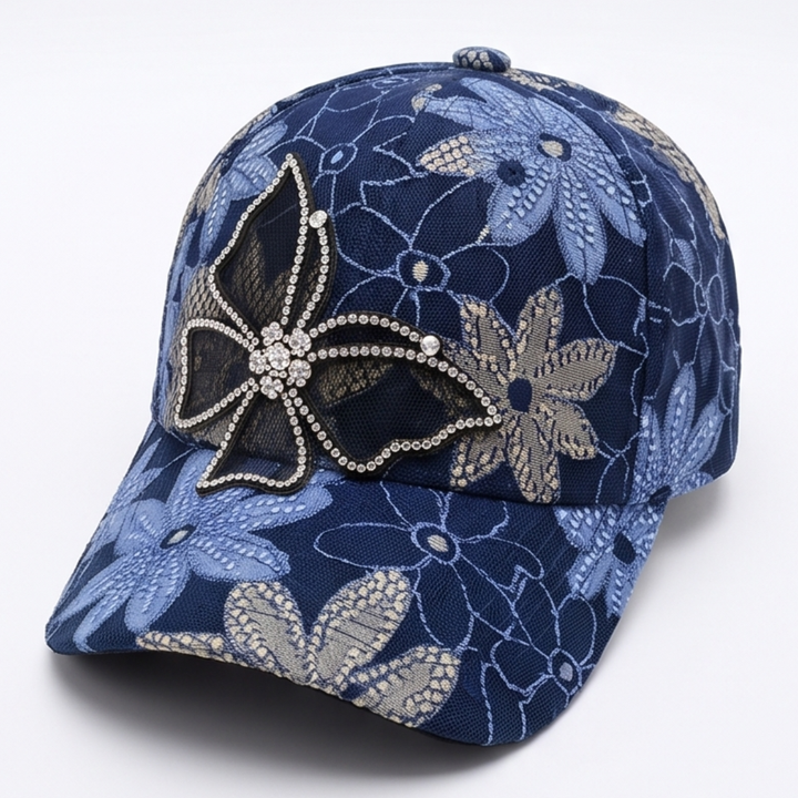 Veluna – Rhinestone Butterfly Lace Baseball Cap
