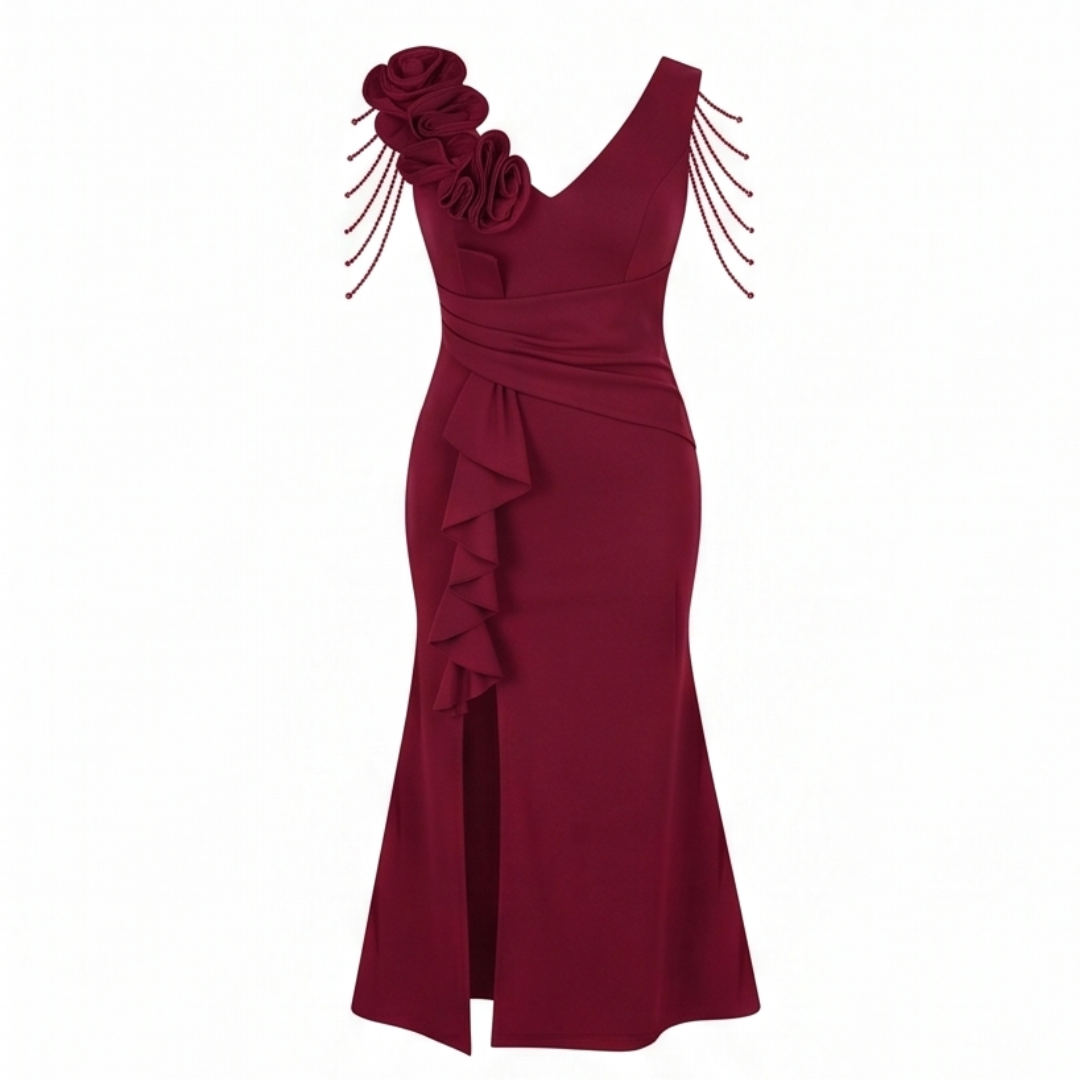 Roselani™ – Rosette Shoulder Mermaid Evening Gown