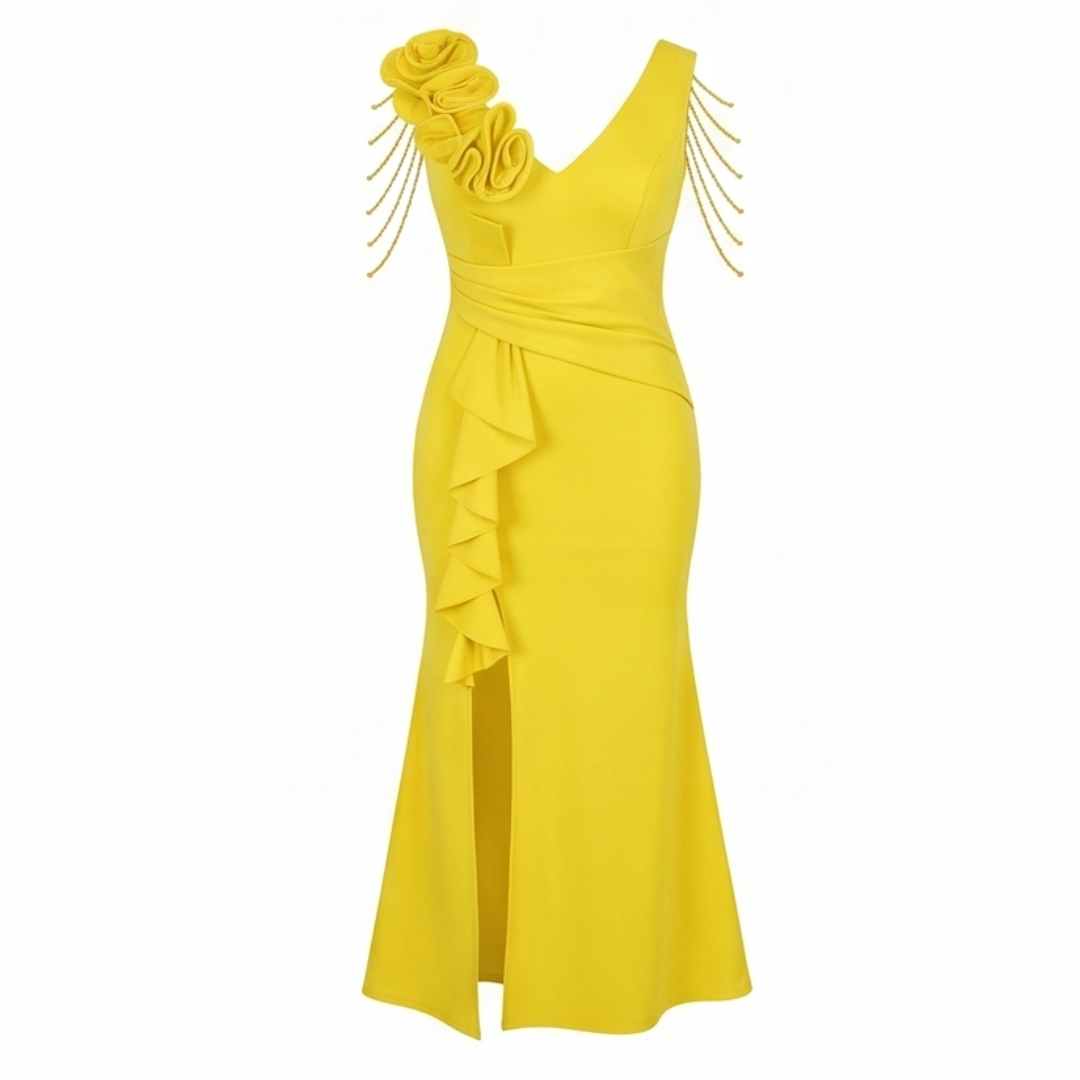 Roselani™ – Rosette Shoulder Mermaid Evening Gown