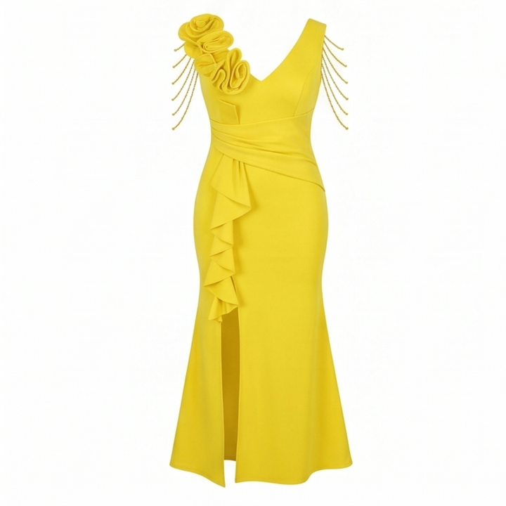 Roselani™ – Rosette Shoulder Mermaid Evening Gown