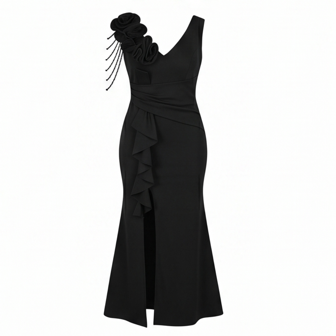 Roselani™ – Rosette Shoulder Mermaid Evening Gown