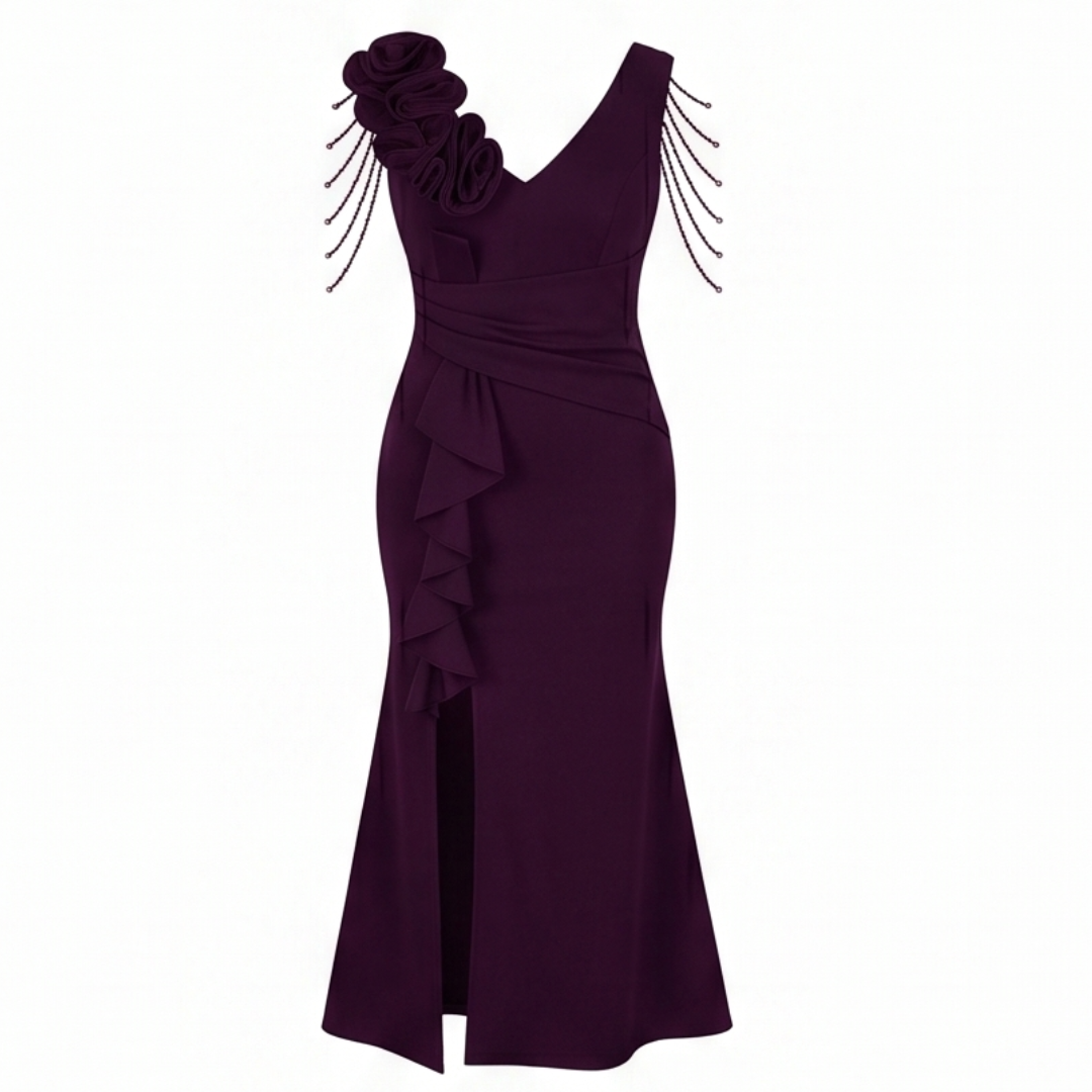 Roselani™ – Rosette Shoulder Mermaid Evening Gown
