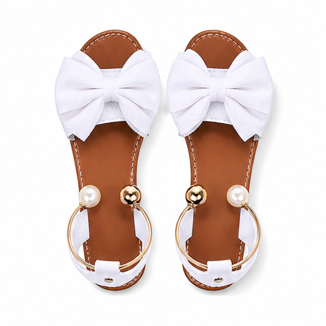 Lunabow™ Bow Flat Sandals with Pearl Ankle Cuff