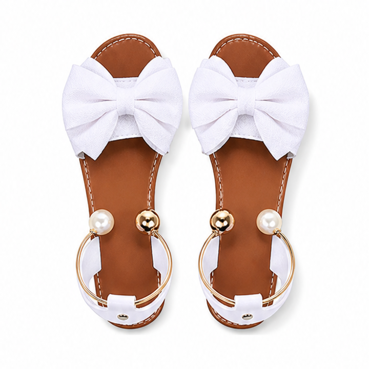 Lunabow™ Bow Flat Sandals with Pearl Ankle Cuff