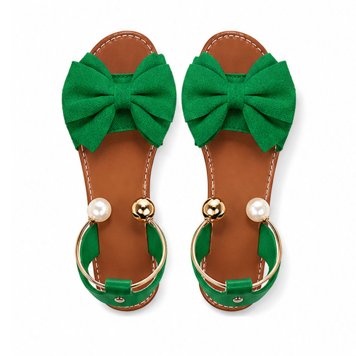 Lunabow™ Bow Flat Sandals with Pearl Ankle Cuff