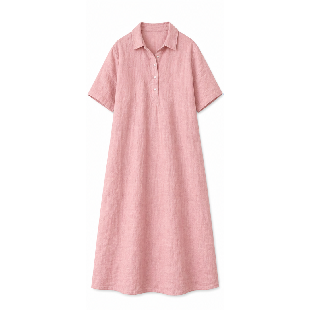 Lunavia™ – Linen Polo Midi Dress for Easy Everyday Style