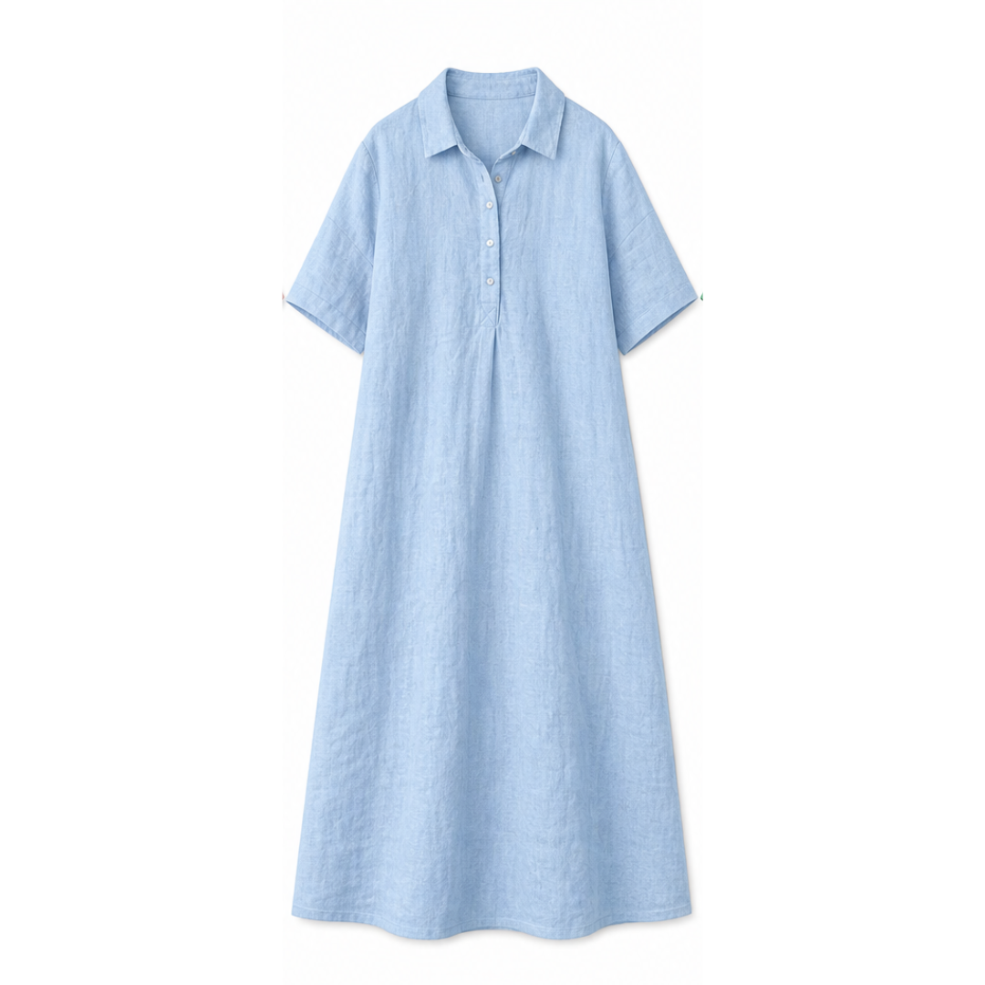Lunavia™ – Linen Polo Midi Dress for Easy Everyday Style