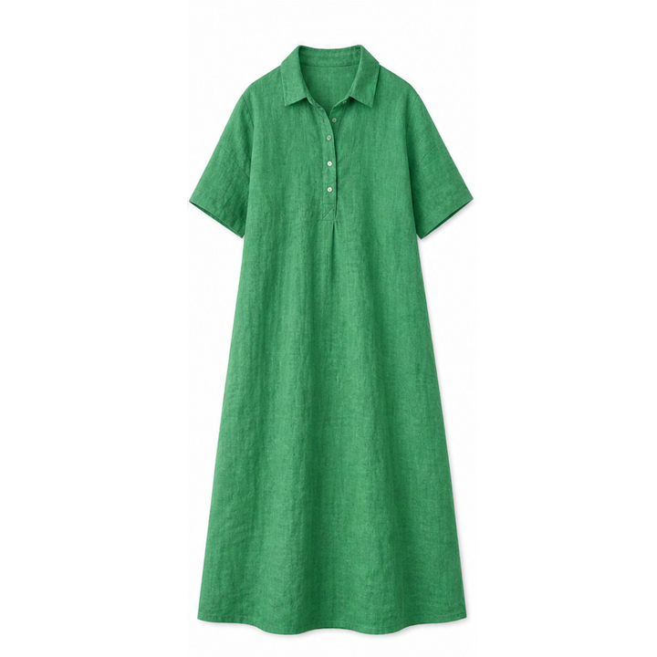 Lunavia™ – Linen Polo Midi Dress for Easy Everyday Style