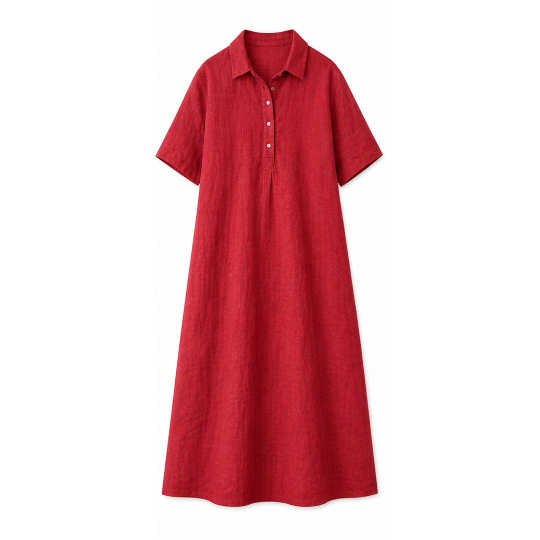 Lunavia™ – Linen Polo Midi Dress for Easy Everyday Style