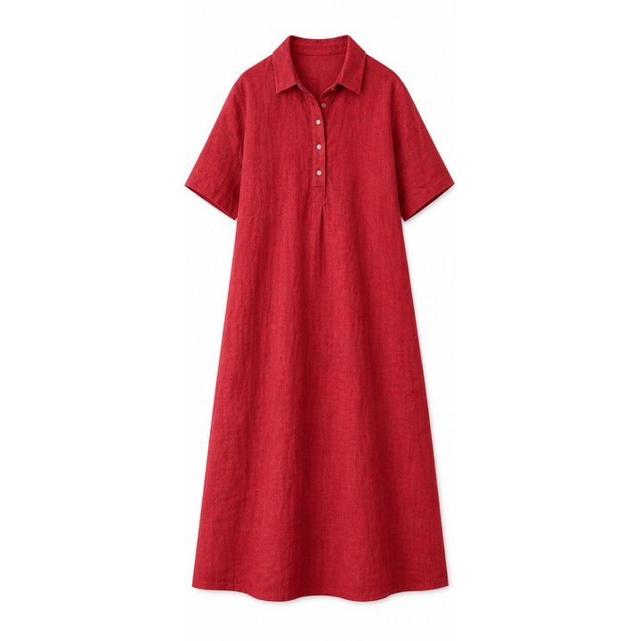Lunavia™ – Linen Polo Midi Dress for Easy Everyday Style