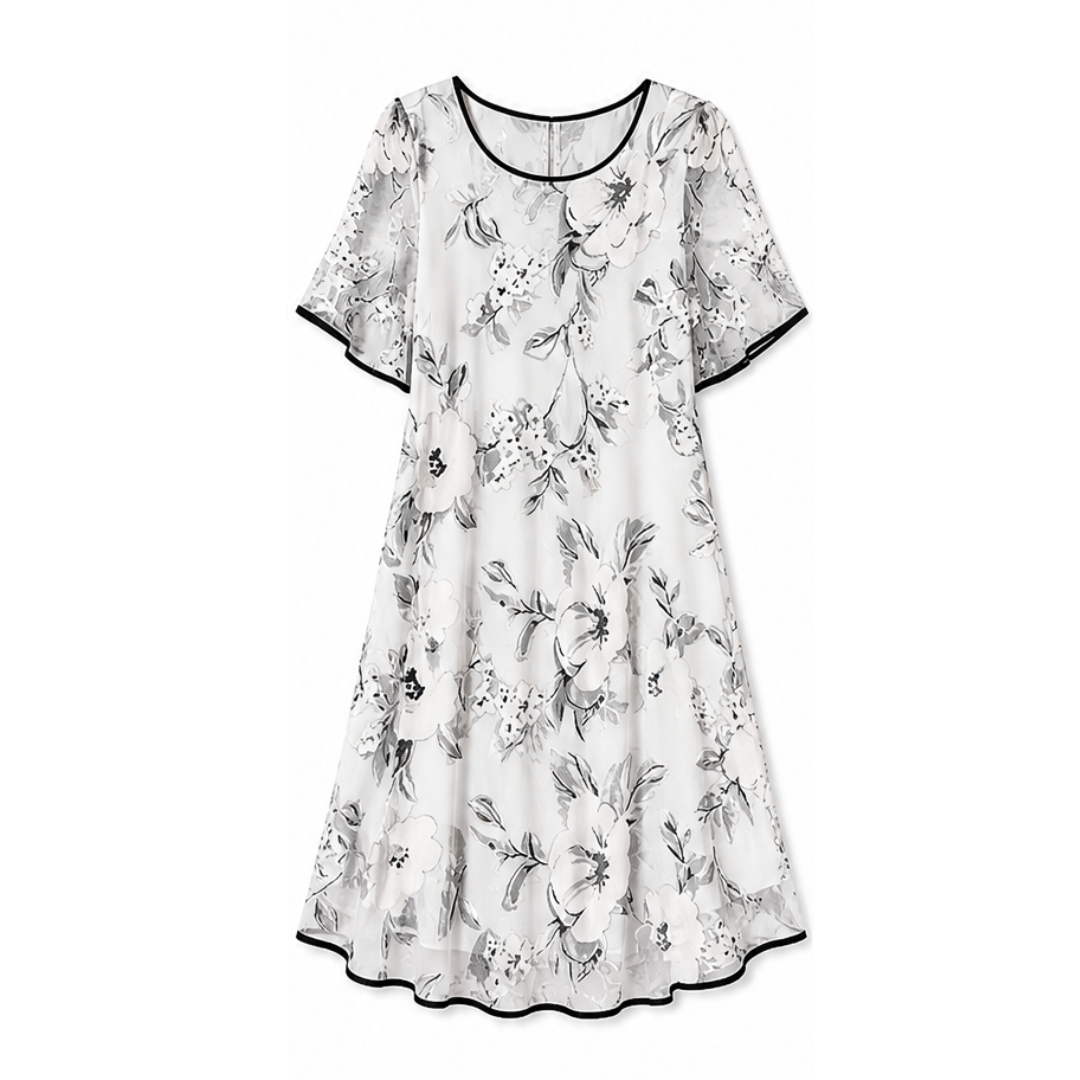 Solenya™ – Floral Chiffon Dress with Sheer Overlay