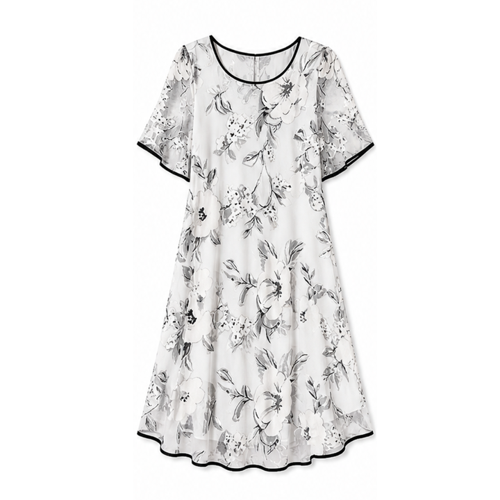 Solenya™ – Floral Chiffon Dress with Sheer Overlay