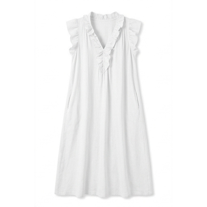 Veluna™ – Ruffle-V Midi Dress with Pockets