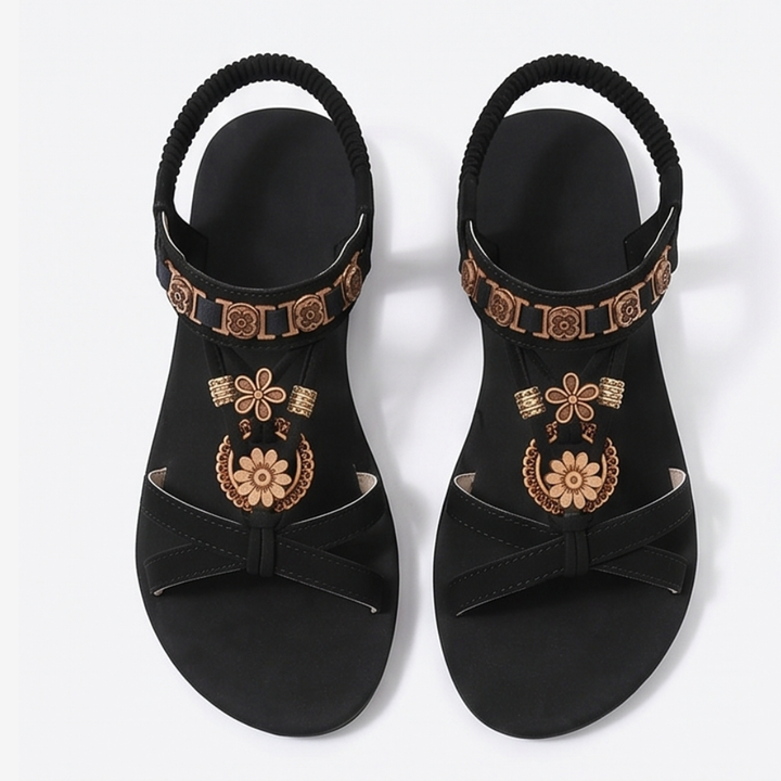 Soluna™ – Boho Flat Sandals with Gold Floral Charms
