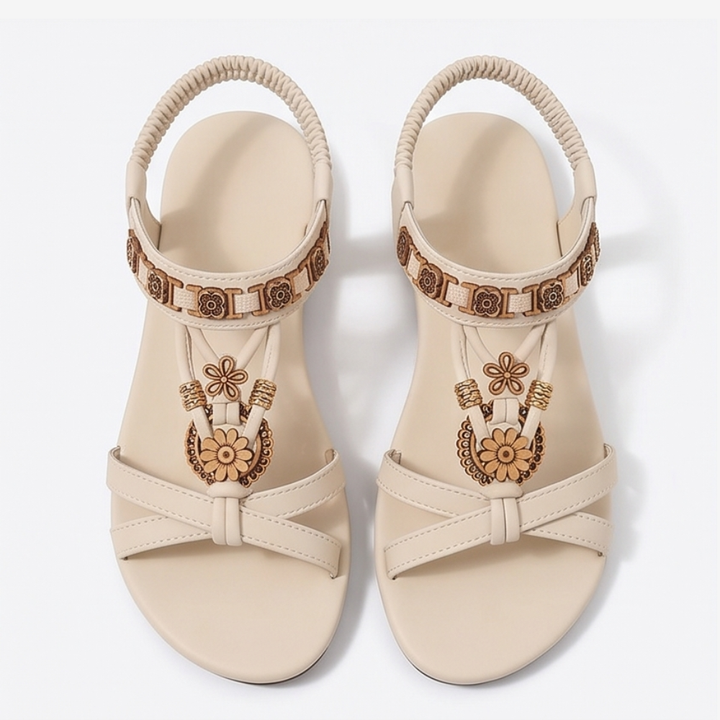 Soluna™ – Boho Flat Sandals with Gold Floral Charms